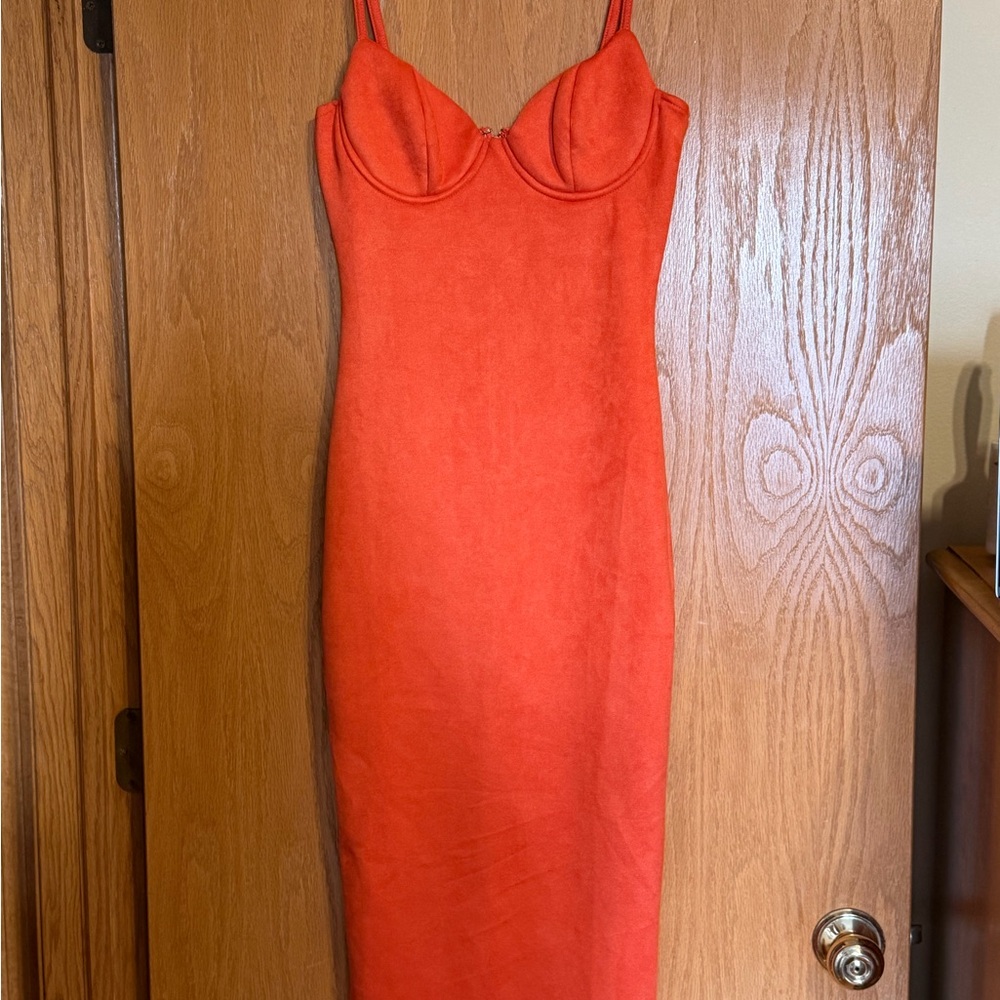 JLUXLABEL Orange Strappy Midi Bodycon Dress